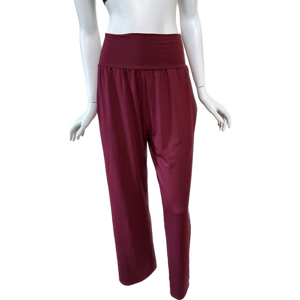 UEU Casual Loose Wide Leg Women's Yoga Pants Pockets Burgundy Red Small‎